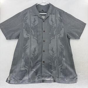 Tommy Bahama Men's Large 100% Silk Gray Floral Embroidered Island Camp Shirt